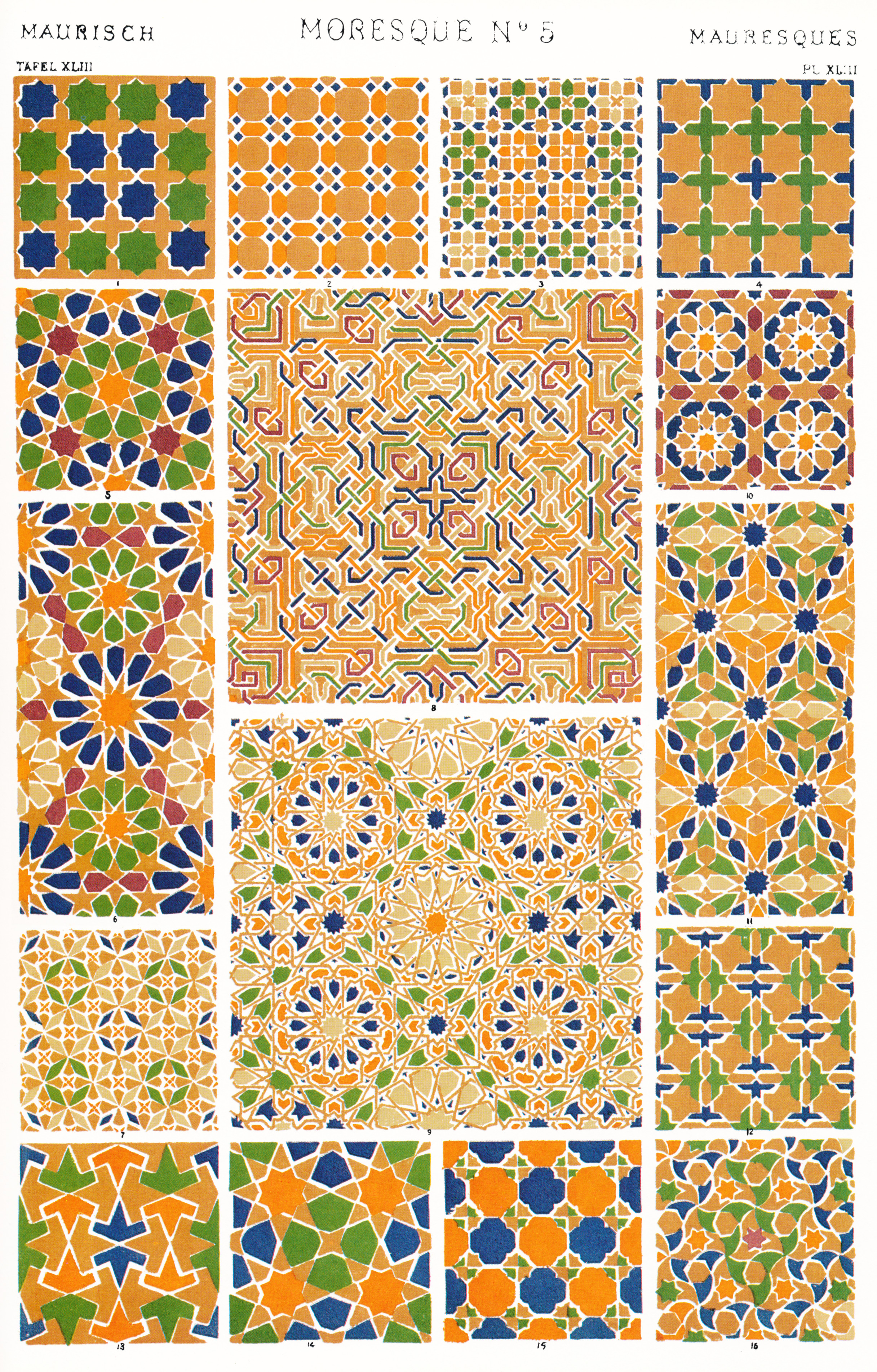 Owen Jones. *The Grammar of Ornament*, Moresque No. 5 (Alhambra). (1856)